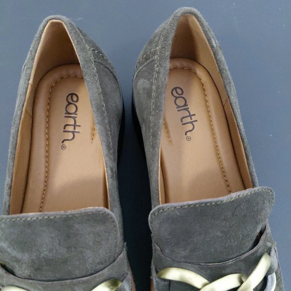 EARTH Lug Loafers Womens 9M Dark Khaki Etzalor Leather Chain Comfort Chic NEW - Picture 8 of 9